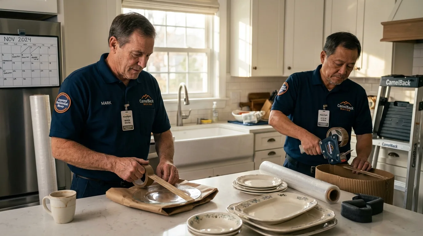 Professional crew packing kitchen dishware in Clark, SD